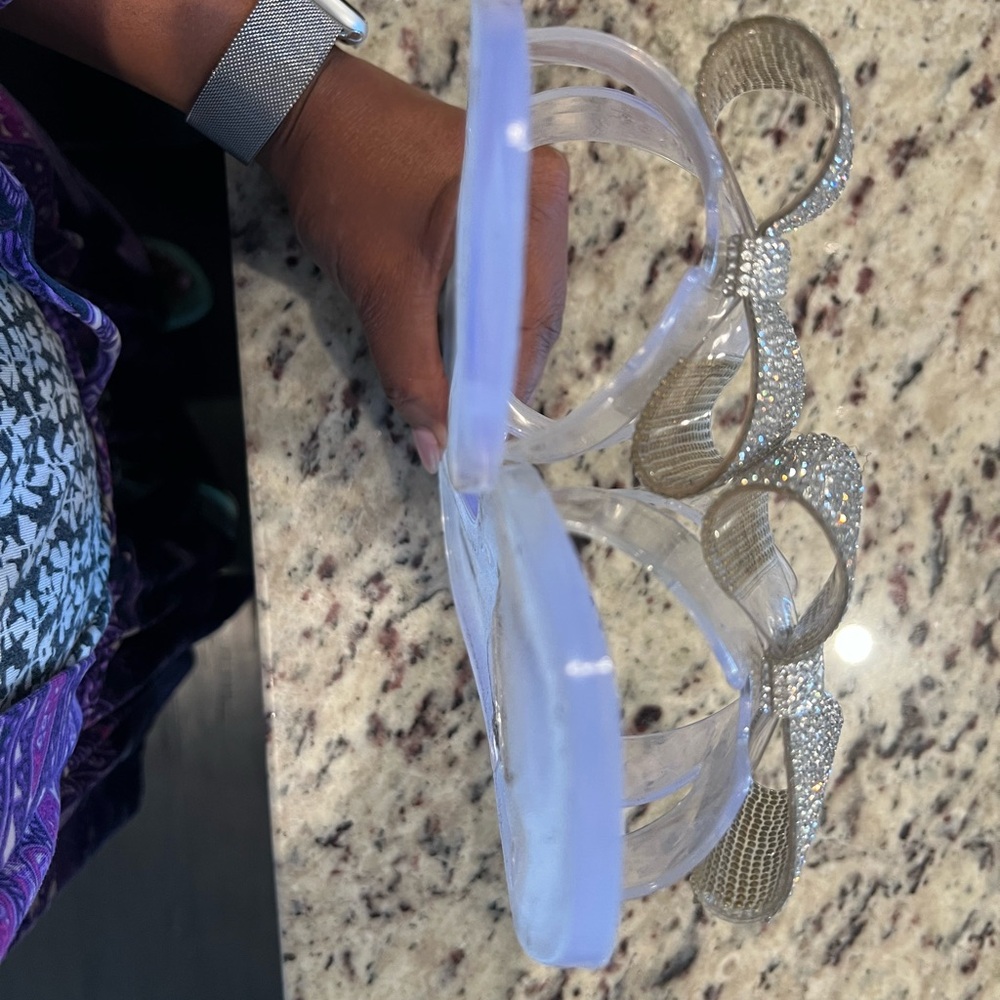 Steve Madden Silver Rhinestone Bow Sandals - Picture 5 of 6